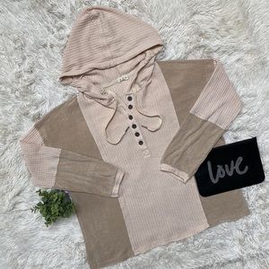 POL Hooded Mixed Media Waffle Top 💗 Tan